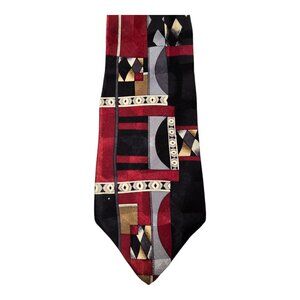 Machado Vintage tie Red, Blak and White geometric Design 100% Imported Silk